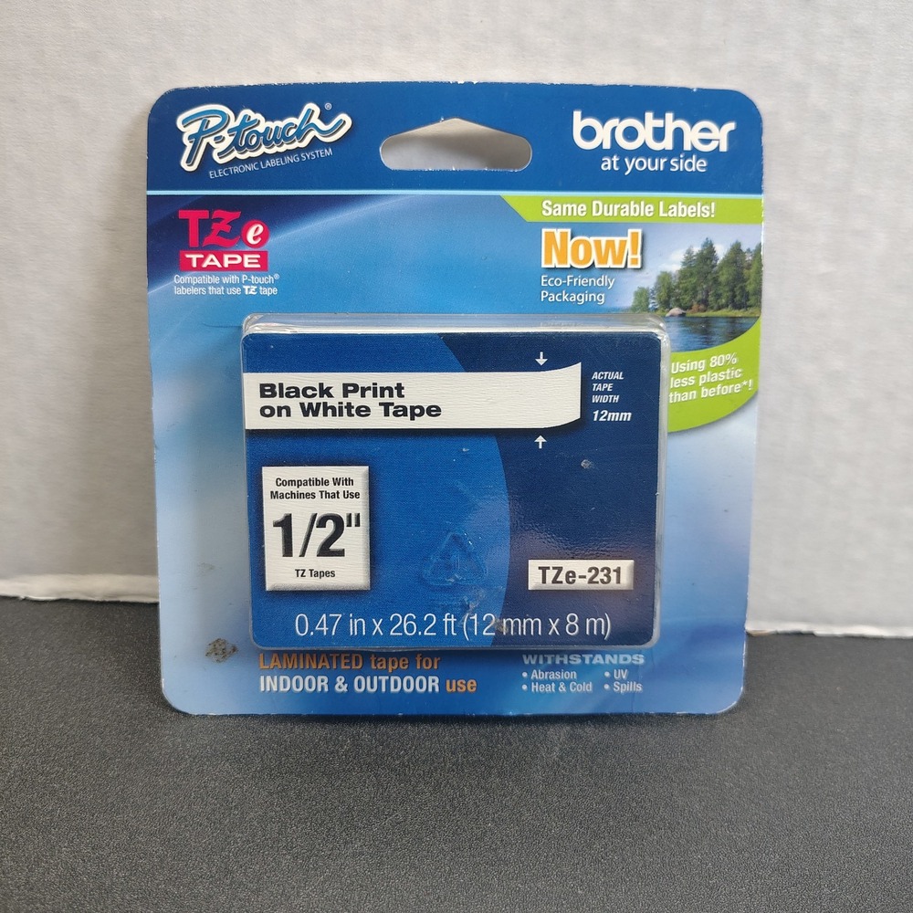 Brother TZE231 Black Print on White Laminated Tape for P-touch Label Maker
